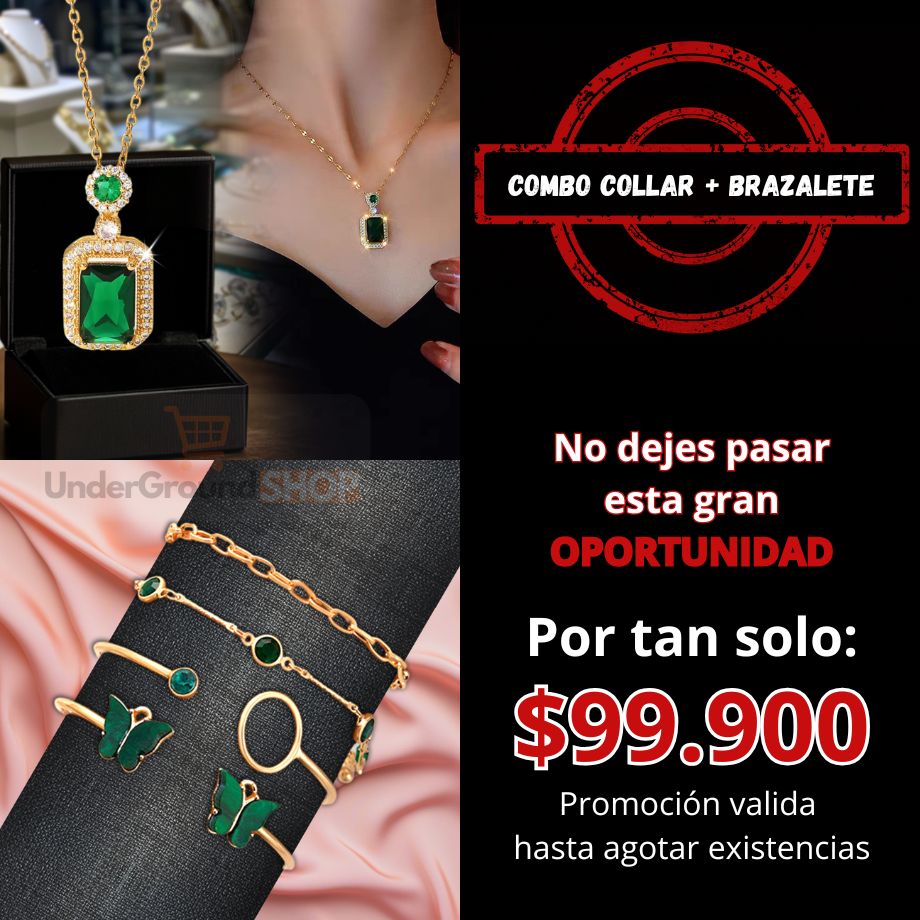 💕Collar + Brazalete Color Esmeralda. Super combo💕