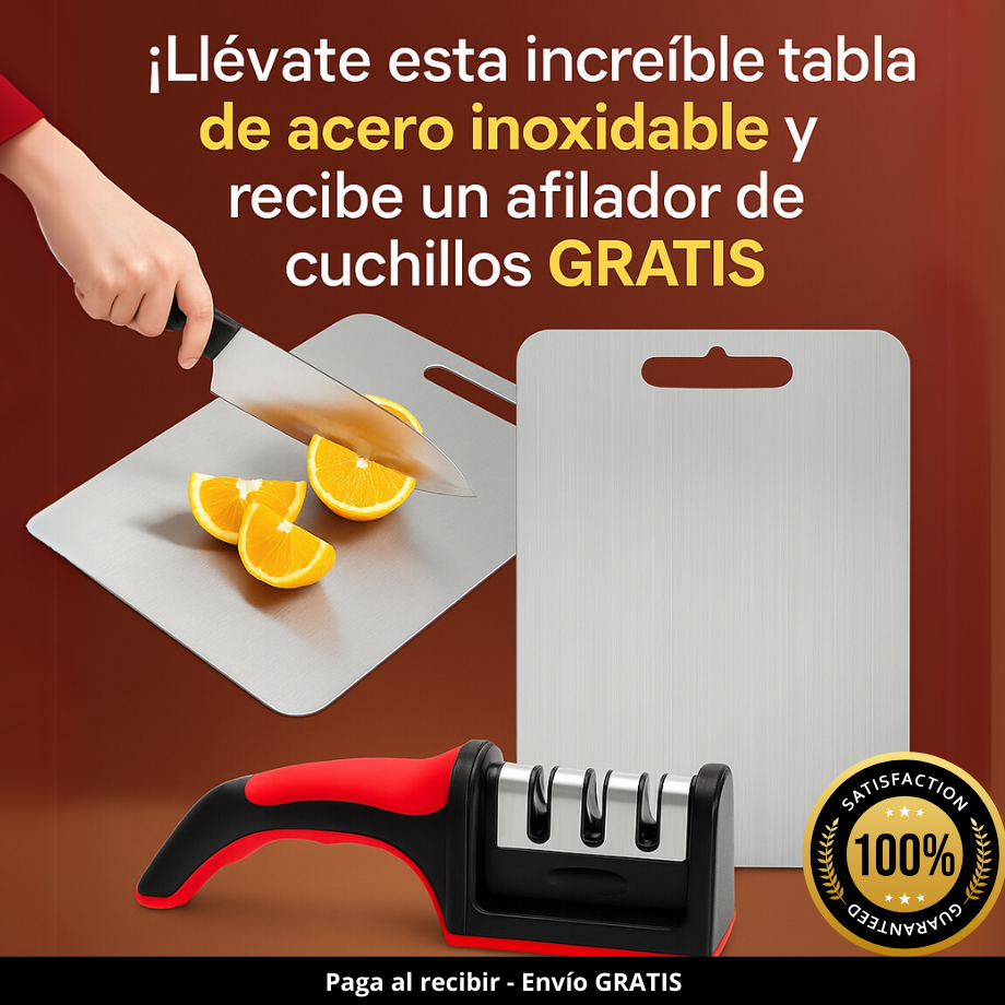 Tabla de cortar en Acero Inoxidable - OBSEQUIO AFILADOR GRATIS SOLO POR HOY 🎁