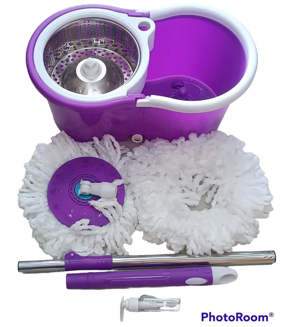 🧼 Trapeador Giratorio 360° GRANDE y Cubeta con desagüe + Repuesto Adicional GRATIS 🎁