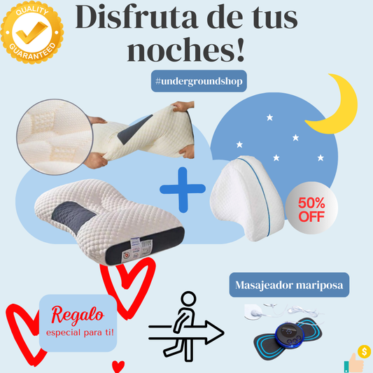 🌛 Almohada Ortopedica Viscoelastica 😴 + Almohada para piernas 🦵y masajeador mariposa GRATIS 🎁