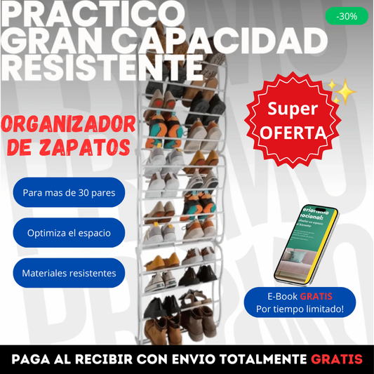 Zapatero Puerta/Pared 36 Pares en Acero y Plastico Reforzado + E-book GRATIS 🎁