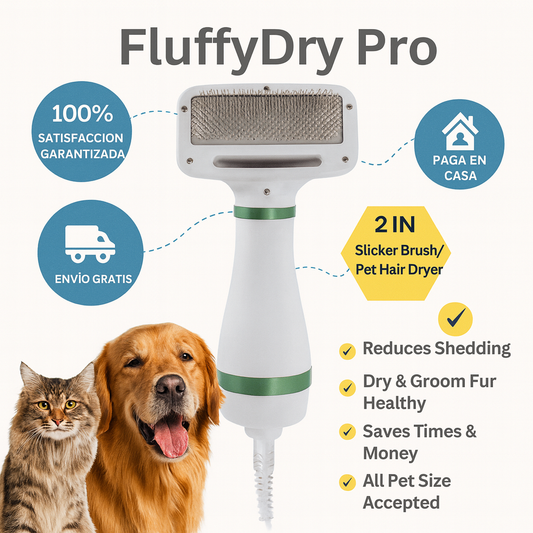 FluffyDry Pro – Cepillo Secador 2 en 1 para Mascotas 🐾